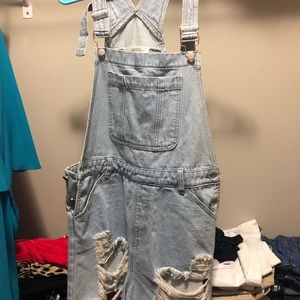 Distressed overalls